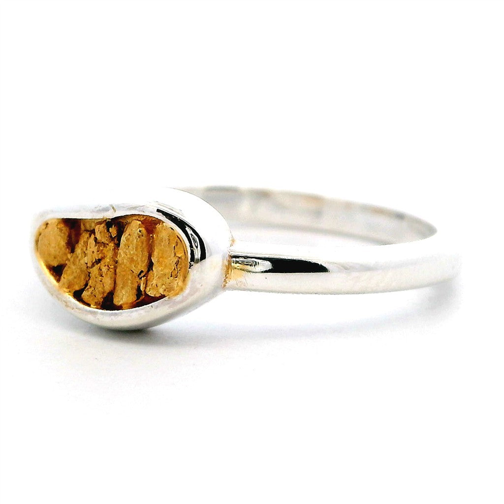 Contemporary Style Fashion Ring Womens Sterling Silver & Alaskan Gold Nugget Two Tone size 6