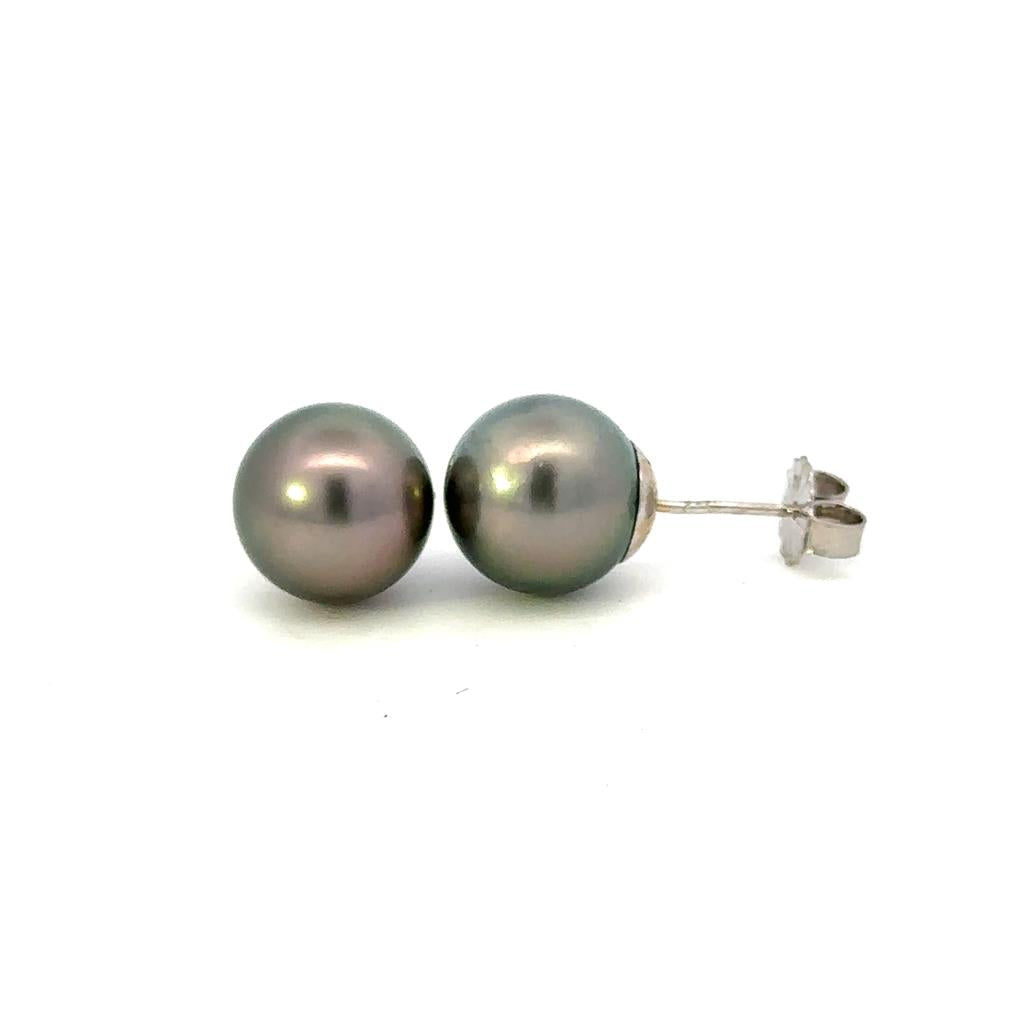 Single Pearl Stud Earring 14 KT White 10mm Tahitian Pearls