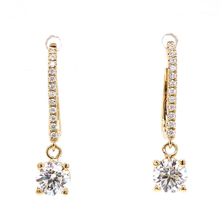 Diamond Dangle Drop Earrings 14 KT Yellow 0.10 Carat Total Weight