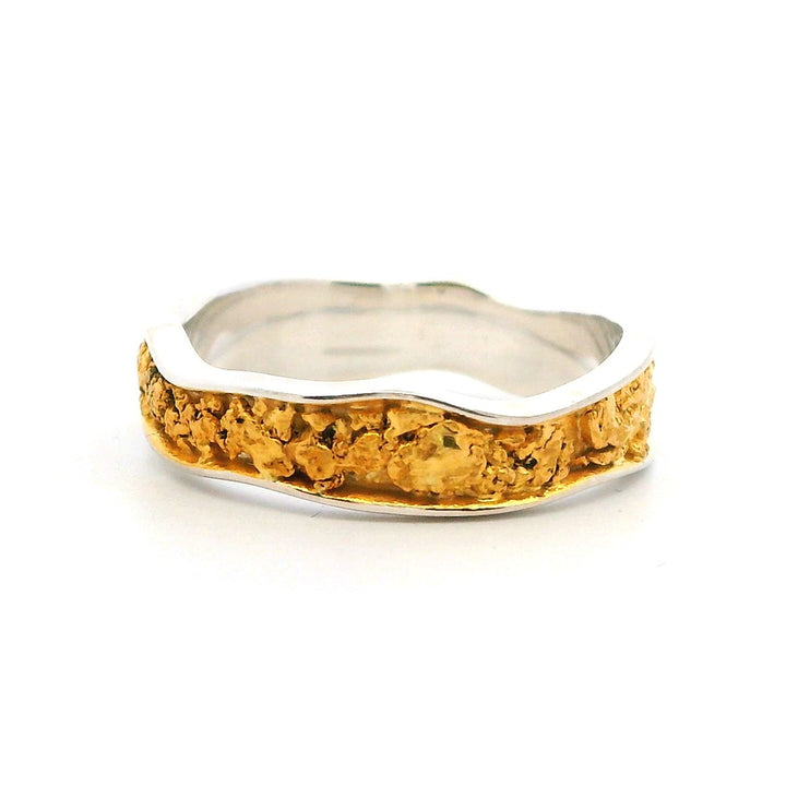 Straight Channel Band Womens Alaskan Gold Nugget Fashion Ring Sterling Silver & Alaskan Gold Nugget Size 8