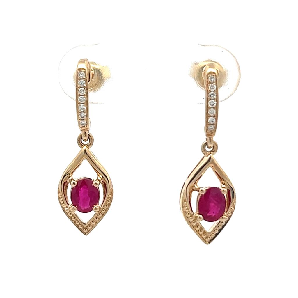 Earrings Precious Metal With Colored Stone Stud Drop 14 KT Yellow With 0.88ctw Rubies 0.06 ctw & Diamonds