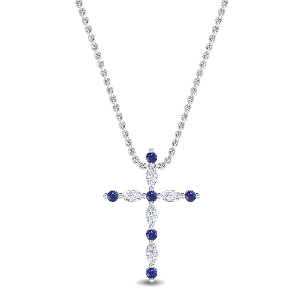 Cross Pendant Diamond Lab Grown 14 Karat White with Round Lab Diamond