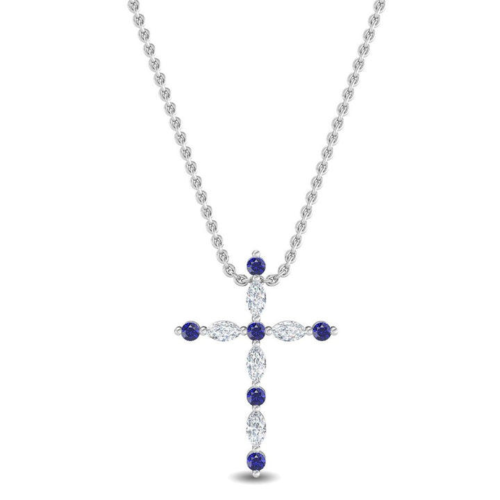 Cross Pendant Diamond Lab Grown 14 Karat White with Round Lab Diamond