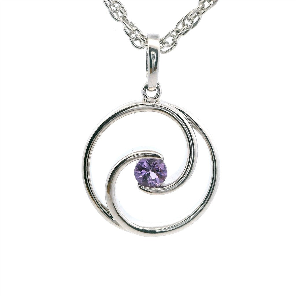 Drop Pendants 14 Karat Silver with Round Purple Sapphire
