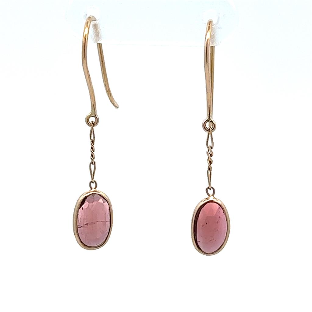 Earrings Precious Metal With Colored Stone Dangle Drop 14 KT Yellow With Tourmaline