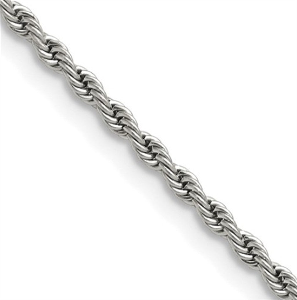 White Stainless Steel Rope Link Chain 2.4MM Wide 24" Long