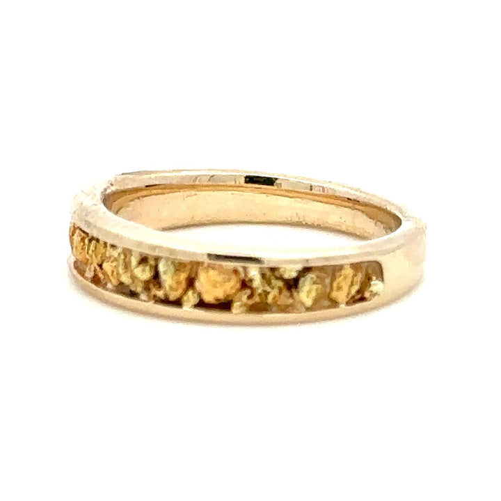 4X2mm Wide Straight Channel Style Womans Wedding Bands With Gold Nugget 14 Karat Gold & Alaskan Gold Nugget Yellow size 5.75