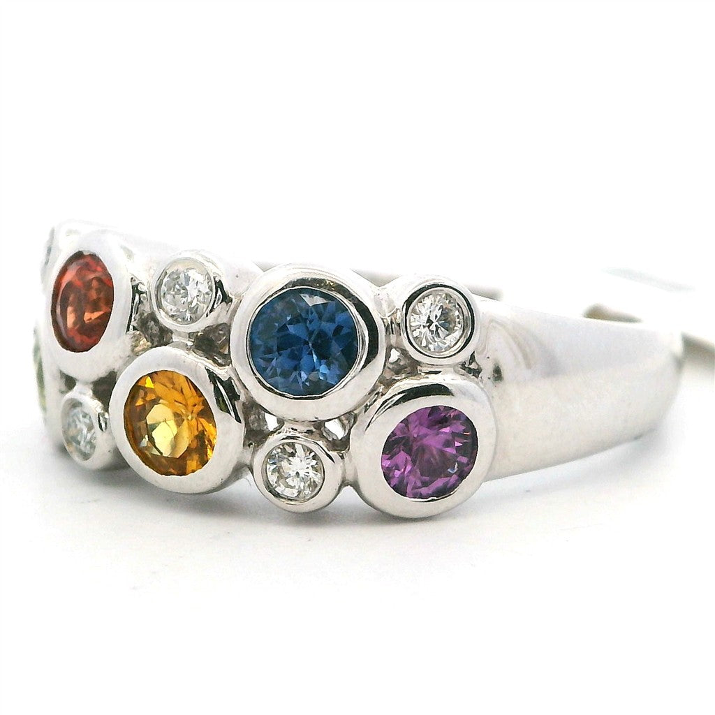 Contemporary Style Colored Stone Ring 14 Karat Silver with Sapphire & Diamond Accent size 7