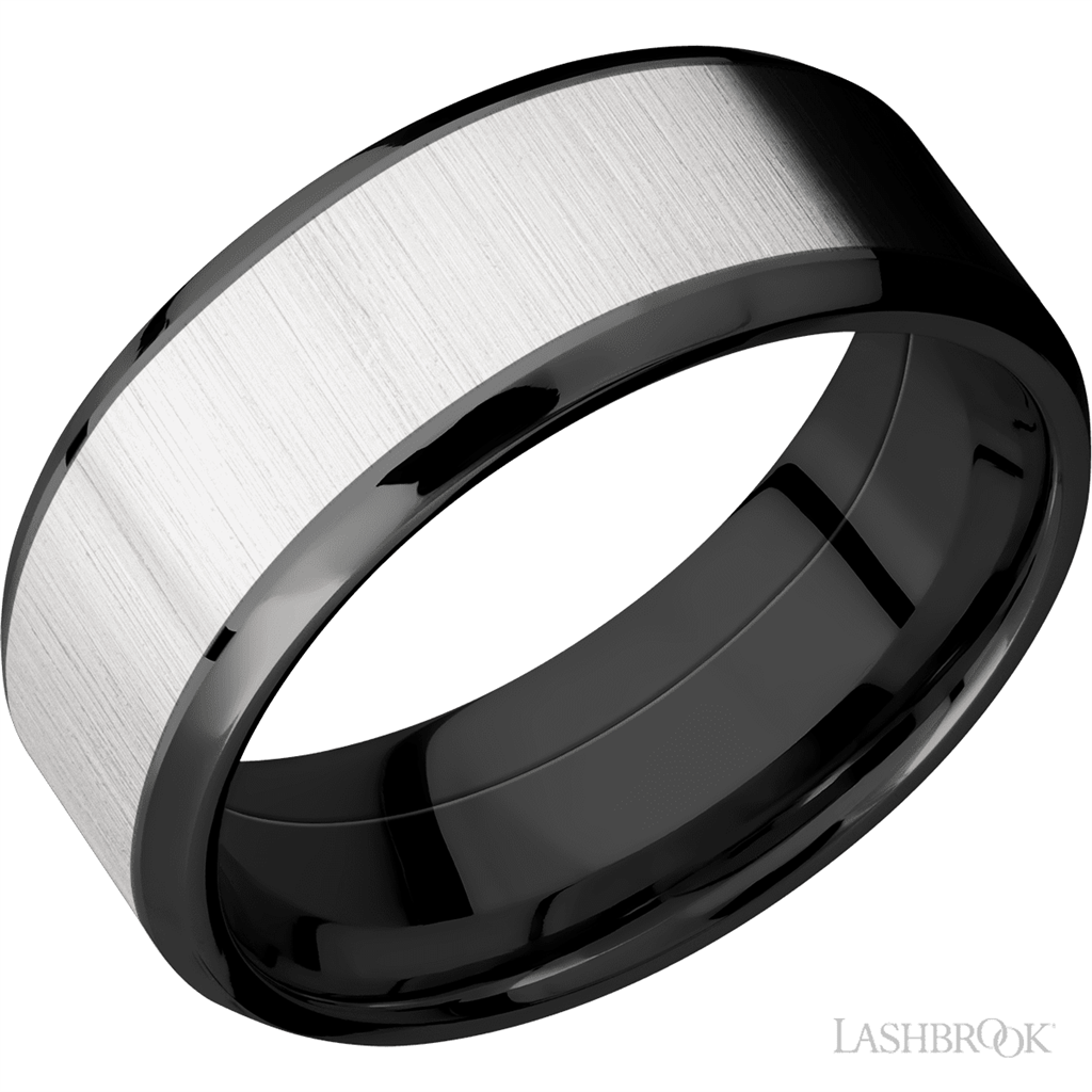 Silver & Black Zirconium Alternative Metal Ring 8mm wide Size 9.75