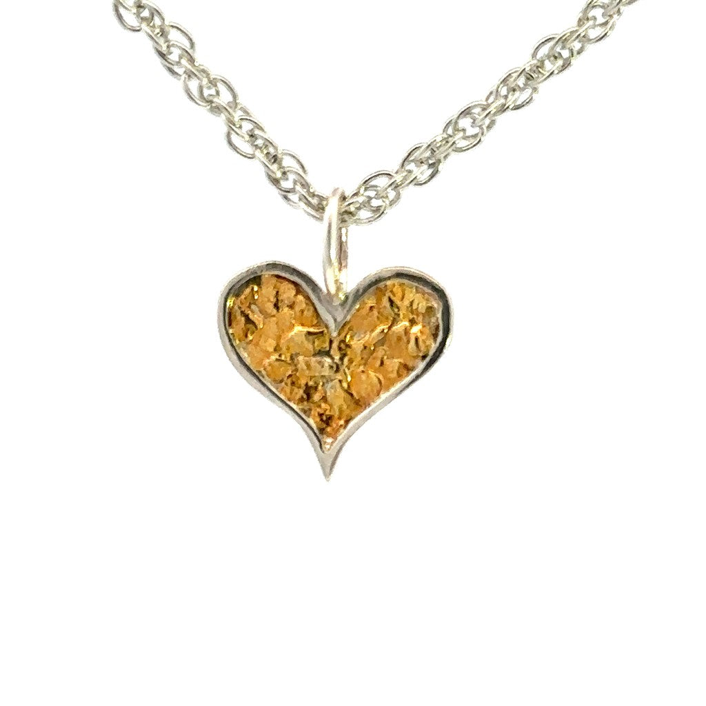 Heart Style Heart Pendant Sterling Silver & Alaskan Gold Nugget