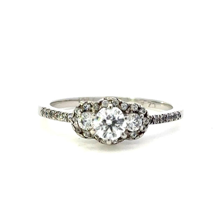 Three Stone Style Diamond Engagement Ring Alloy White 
(Center Stone Not Included)