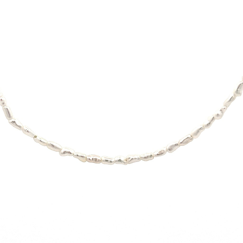 Single Strand Pearl Strand Necklace Strung on Sterling Silver 20" Long with Cream Cultured Keshi Fresh Water Pearl