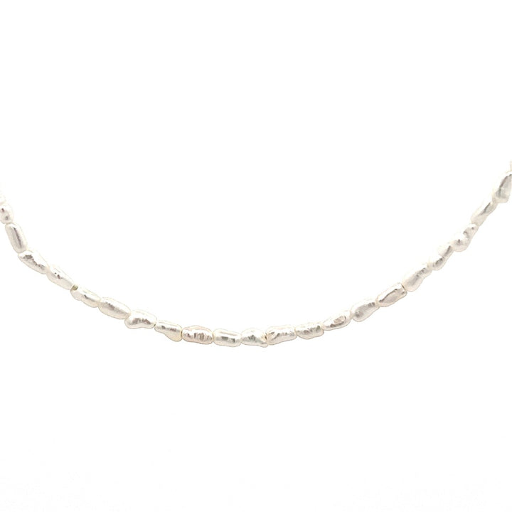 Single Strand Pearl Strand Necklace Strung on Sterling Silver 20" Long with Cream Cultured Keshi Fresh Water Pearl