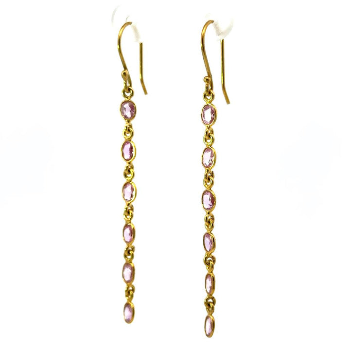 Earrings Precious Metal With Colored Stone Dangle Drop 18 KT Yellow With Sapphire