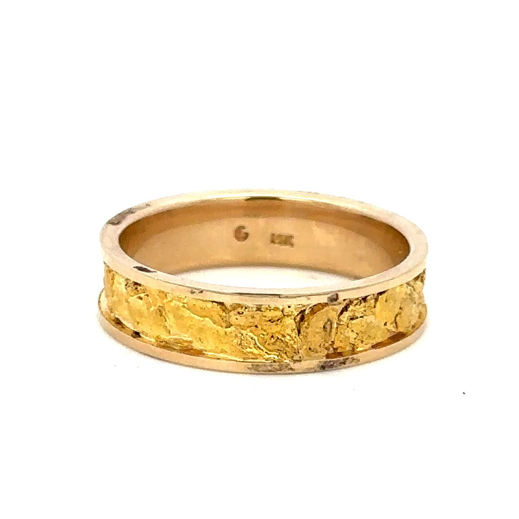 6mm Wide Straight Channel Style Mens Gold Nugget Wedding Band 14 Karat Gold Yellow size 11.25