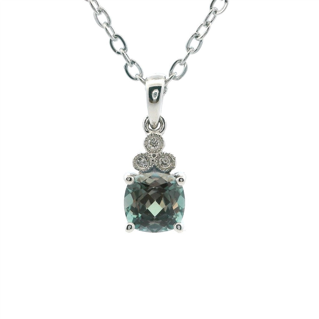 Drop Pendants 14 Karat Silver with Cushion Alexandrite Lab & Round Diamonds
