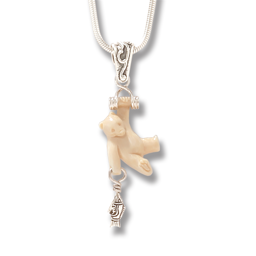Mammoth Ivory Drop Style Bear Pendant/Necklace Sterling Silver