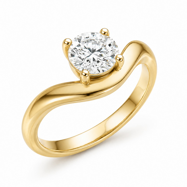 Bypass Engagement Ring Yellow 14 Karat Gold With A 1.00 Carat Round Shape Moissanite Center