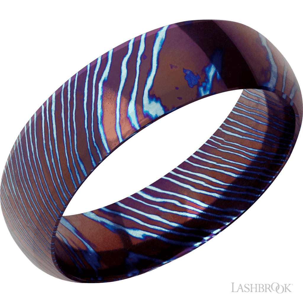 Blue Damascus Steel Alternative Metal Ring 7mm wide Size 10