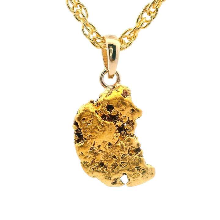 Alaskan Gold Nugget Necklace Indian Drop 1.03 " long On a Base Metal Yellow Display Chain