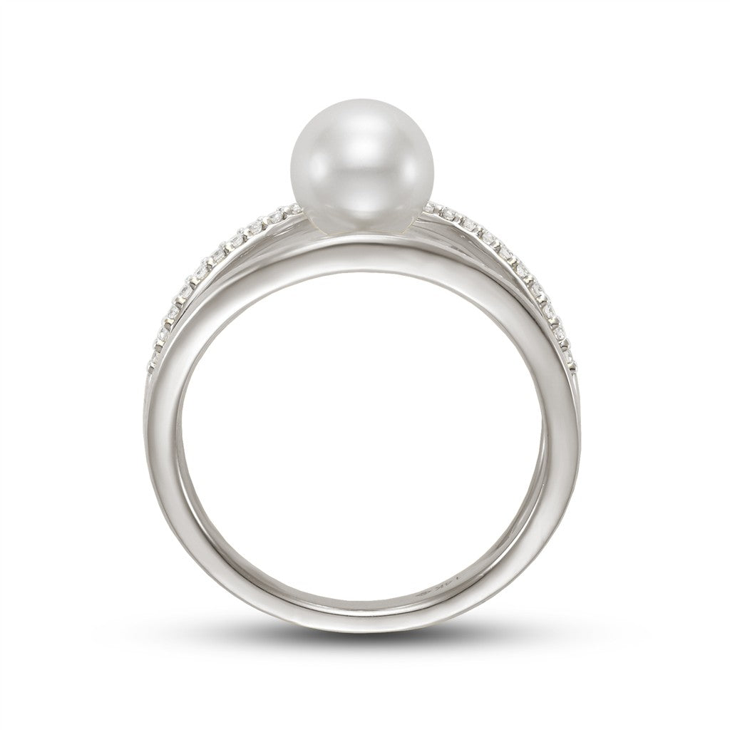 Fashion Style Pearl Ring 14 Karat Gold White with Fresh Water Pearl & Diamond Accent size 6