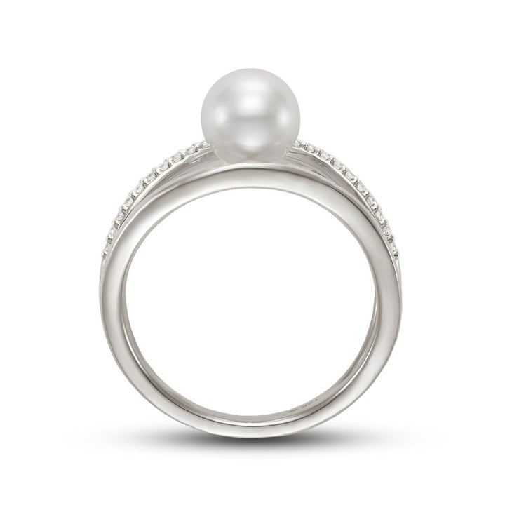 Fashion Style Pearl Ring 14 Karat Gold White with Fresh Water Pearl & Diamond Accent size 6