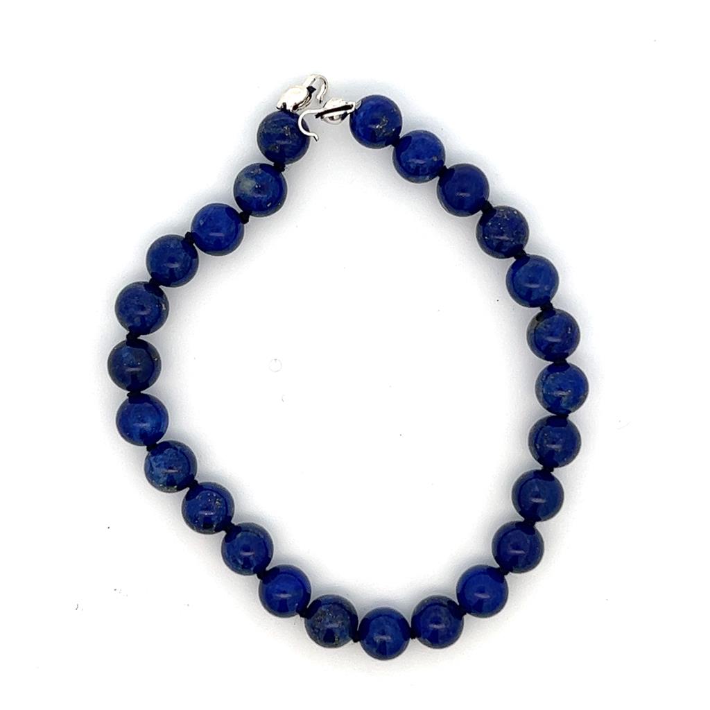Clasp Style Gemstone Bead Bracelet .925 with Blue Lapis Lazula 8"