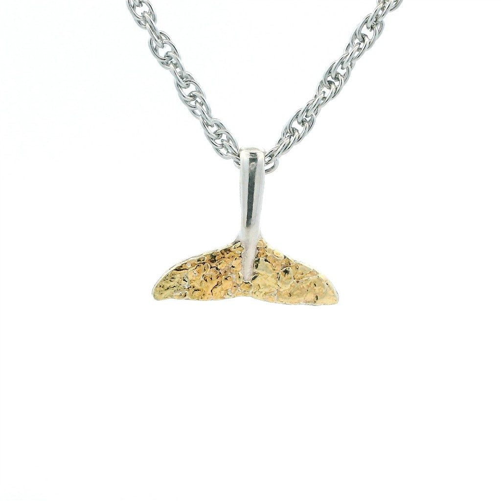 Drop Style Whale Tail Pendant Sterling Silver & Alaskan Gold Nugget