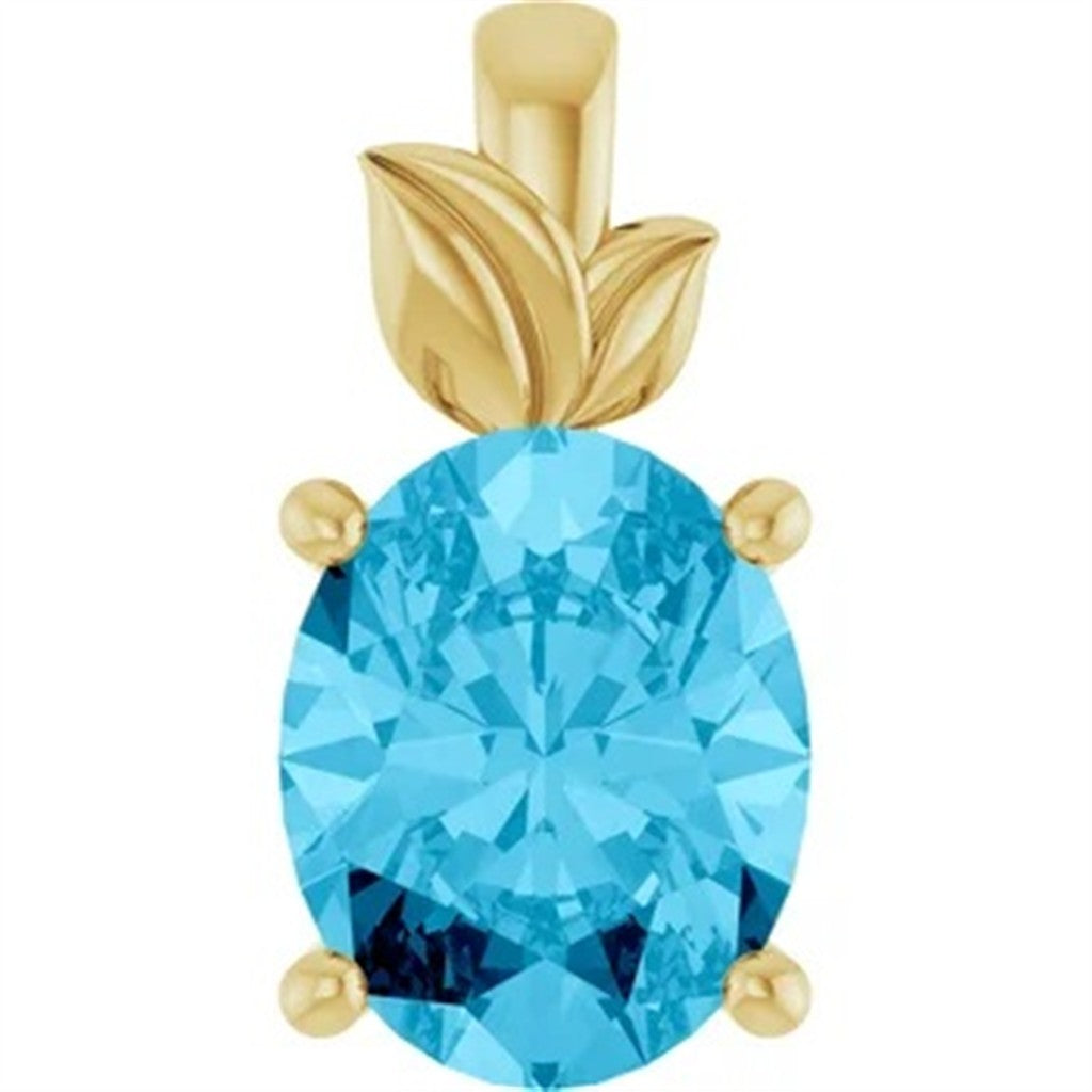 Solitare Pendants 14 Karat Yellow with Oval Aqua