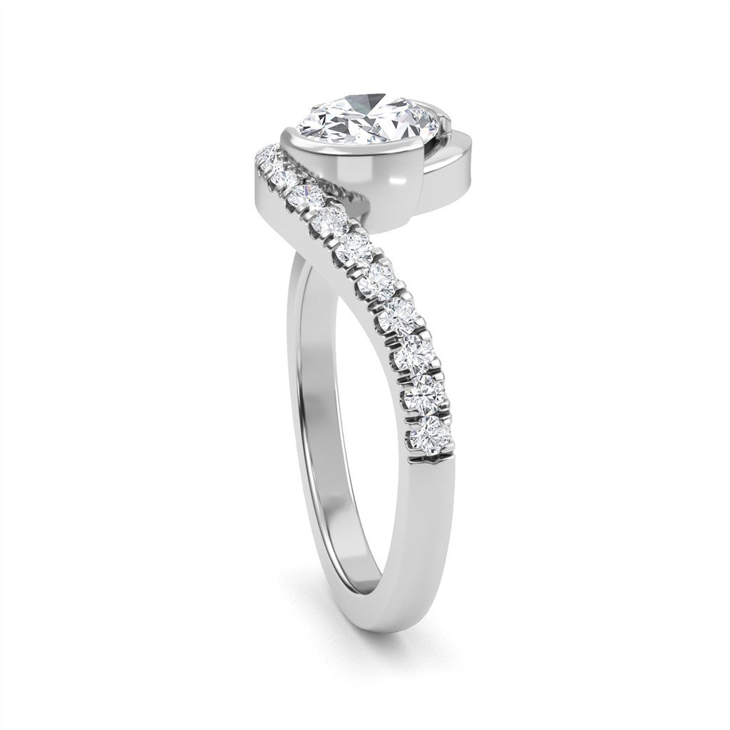 Bypass Lab Diamond Engagement Ring Yellow 14 Karat Gold With A 1.00 Carat Oval Shape Lab Diamond Center & Round Shape Lab Diamonds Side Stones