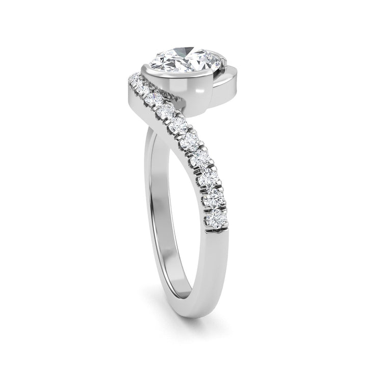 Bypass Lab Diamond Engagement Ring Yellow 14 Karat Gold With A 1.00 Carat Oval Shape Lab Diamond Center & Round Shape Lab Diamonds Side Stones