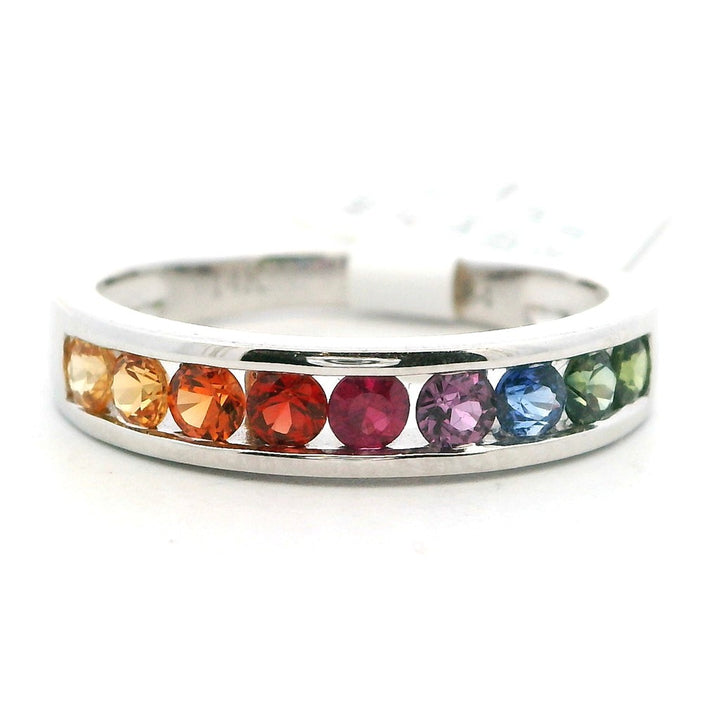 Geometric Style Colored Stone Ring 14 Karat Silver with Sapphire size 7