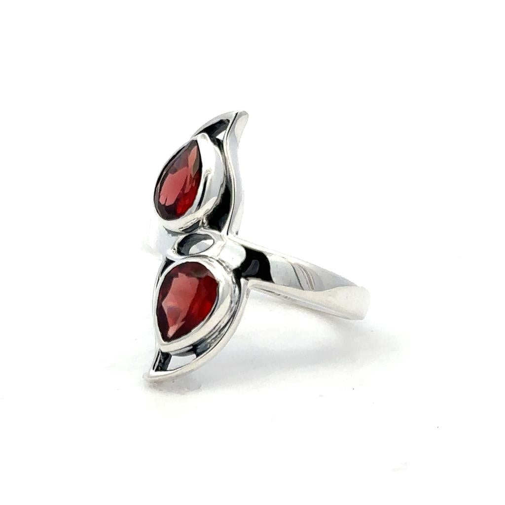 2 Stone Style Rings Silver with Stones .925 White with Garnet Mozambiques size 7