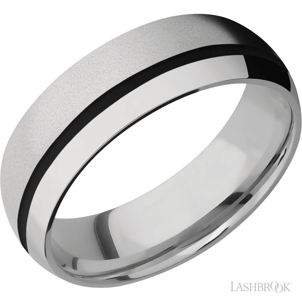 White Titanium Alternative Metal Ring 7mm wide Black Color Size 10