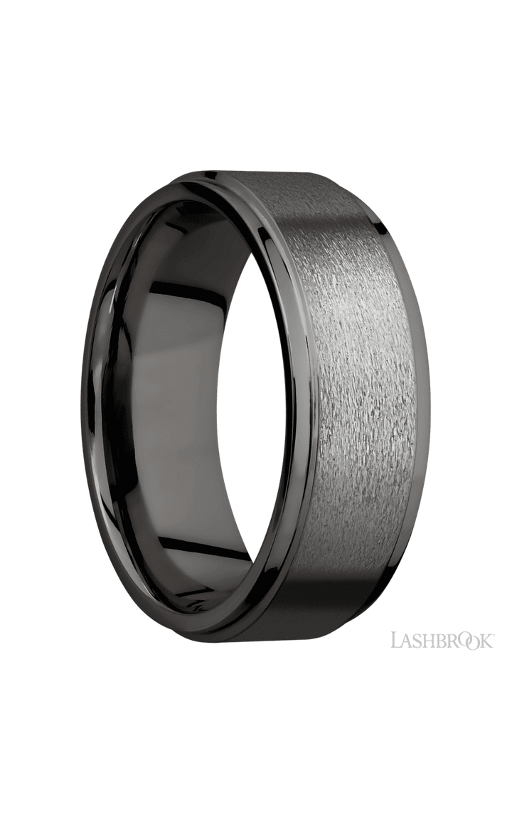 8 mm wide Flat Grooved Edges Tantalum Noir band.