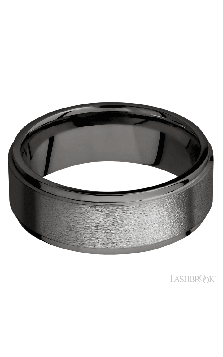 8 mm wide Flat Grooved Edges Tantalum Noir band.
