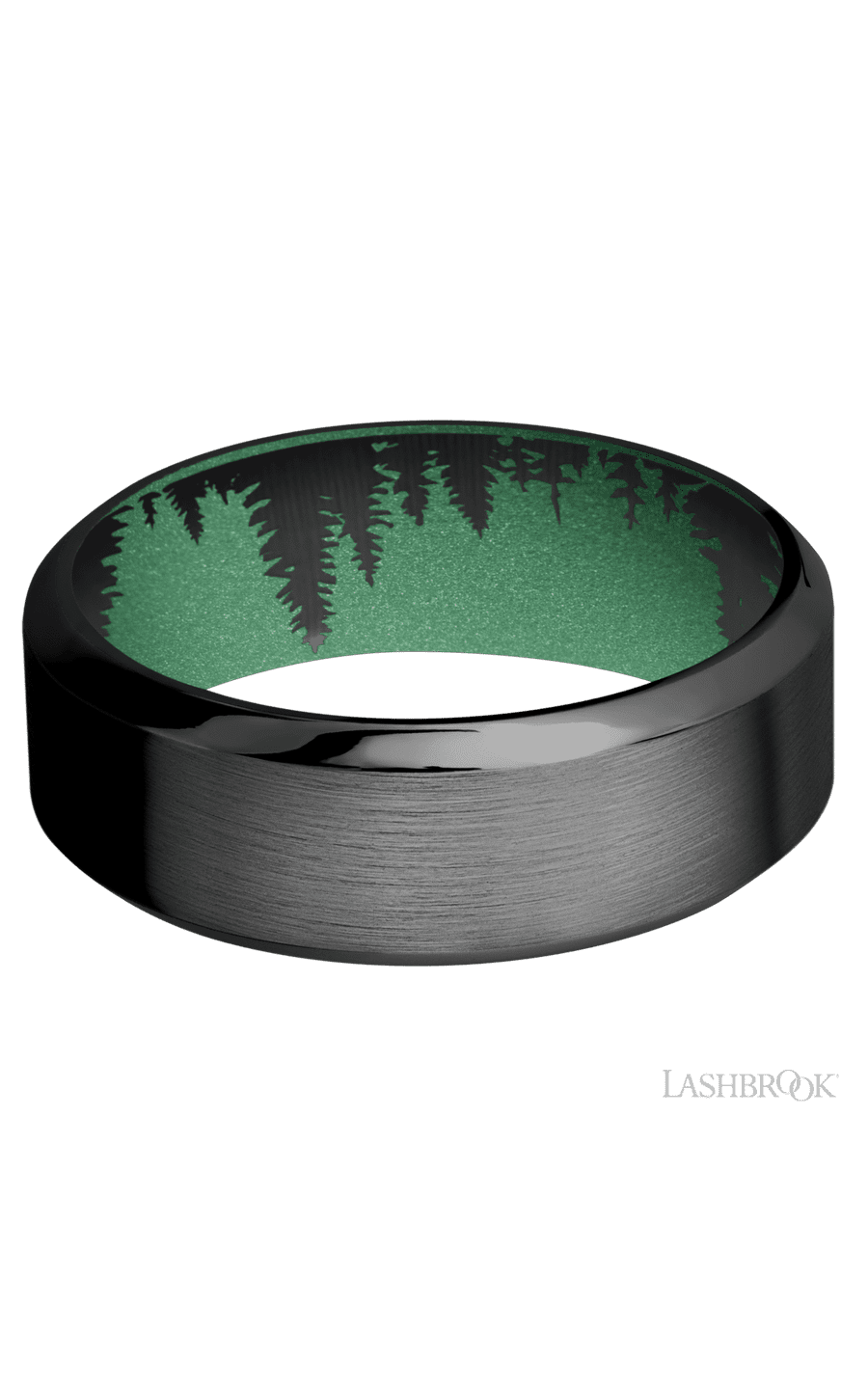 8 mm wide High Bevel Zirconium band featuring a Squatch sleeve.