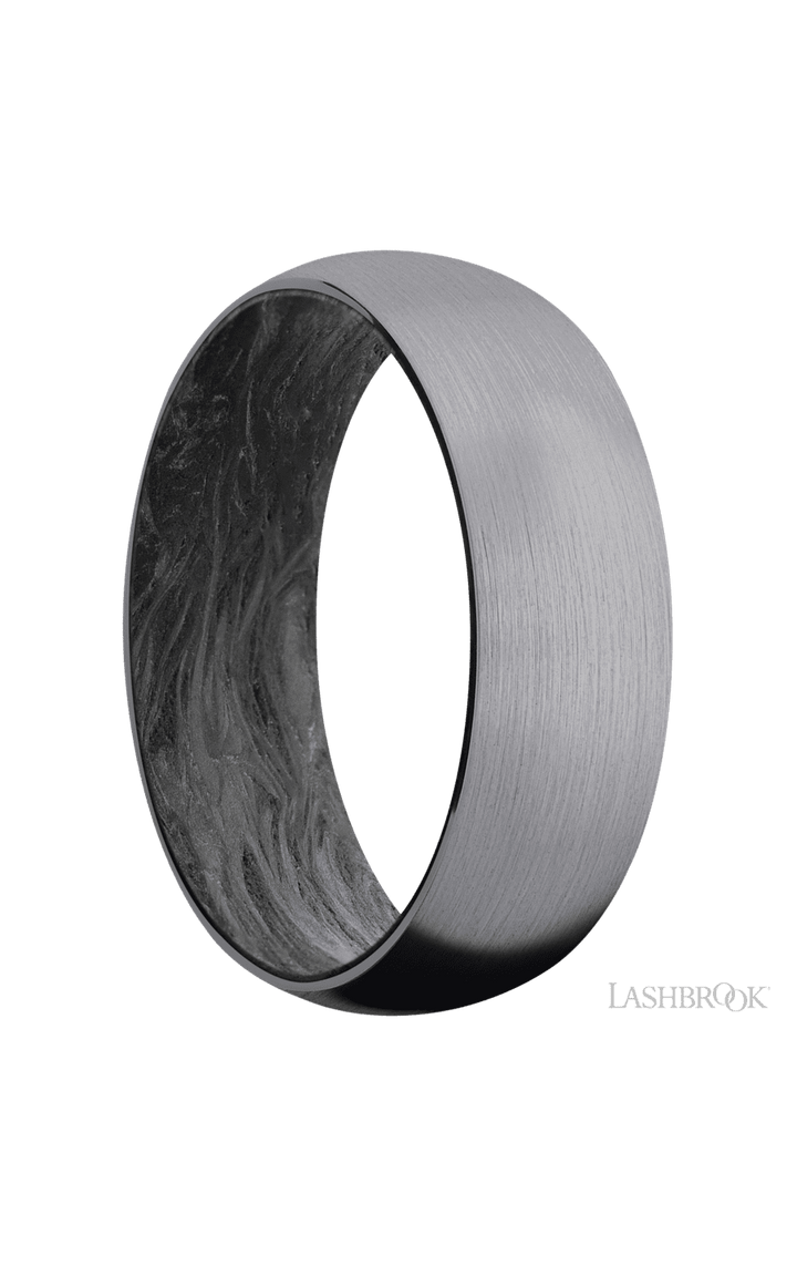 7 mm wide Domed Tantalum band featuring a Forged Carbon Fiber sleeve.