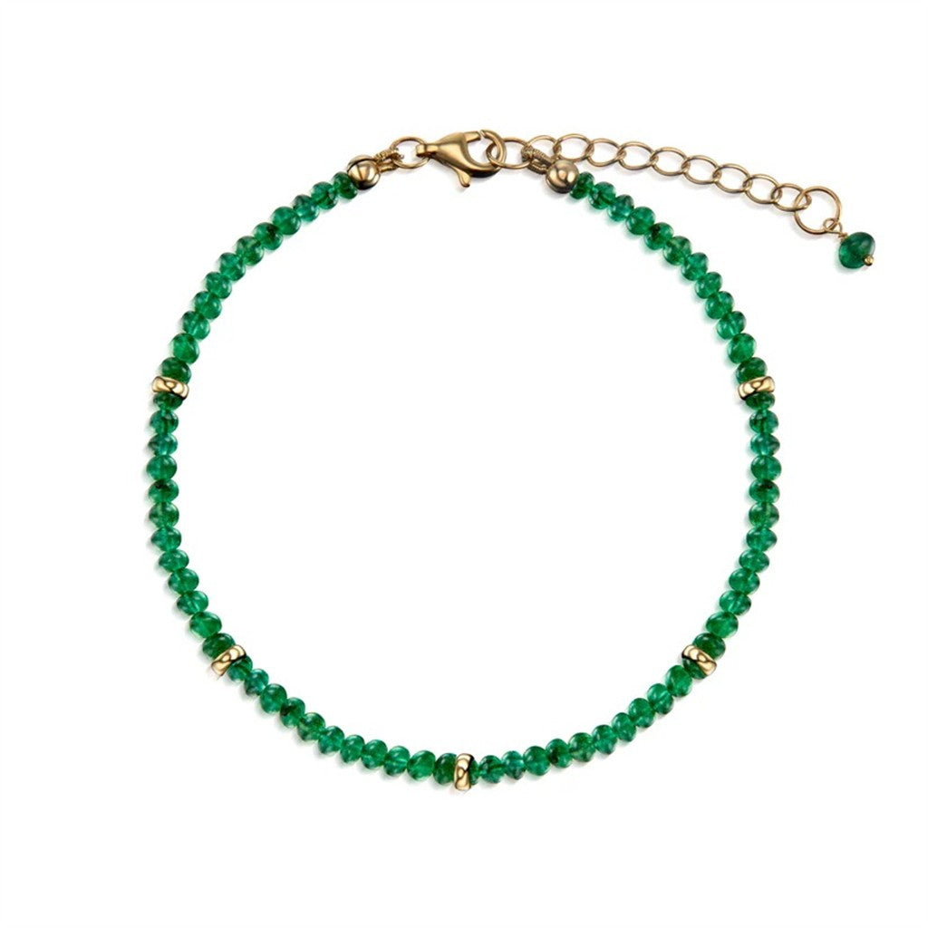 Emerald Gemstone Bead Clasp Bracelet 7" Long