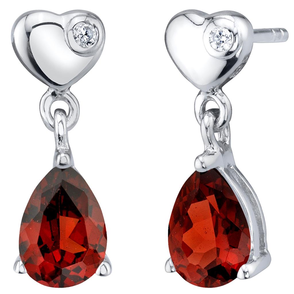 Stud Drop Style .925 White With Pear Garnet Mozambiques And Round Cubic Zirconias
