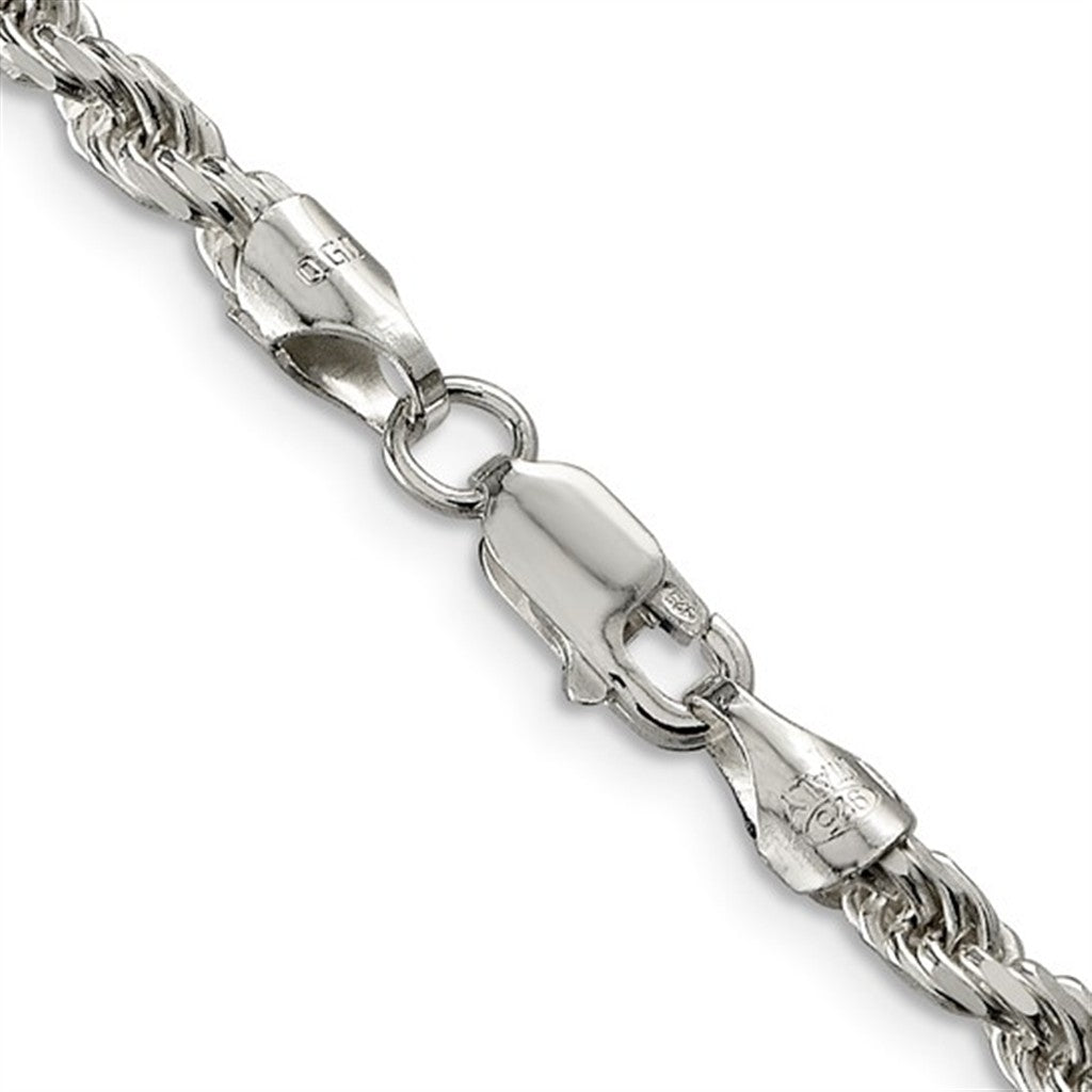 White Sterling Silver 3.5 MM Rope Chain 20" Long