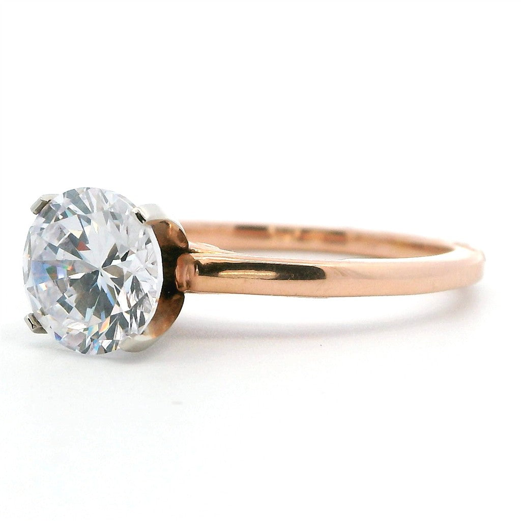1 & 3/4 Carat Solitare Style Engagement Ring Rose 14 Karat Gold Size 9.25 1.75 Carat Round Cubic Zirconia