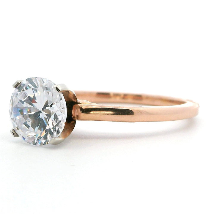 1 & 3/4 Carat Solitare Style Engagement Ring Rose 14 Karat Gold Size 9.25 1.75 Carat Round Cubic Zirconia