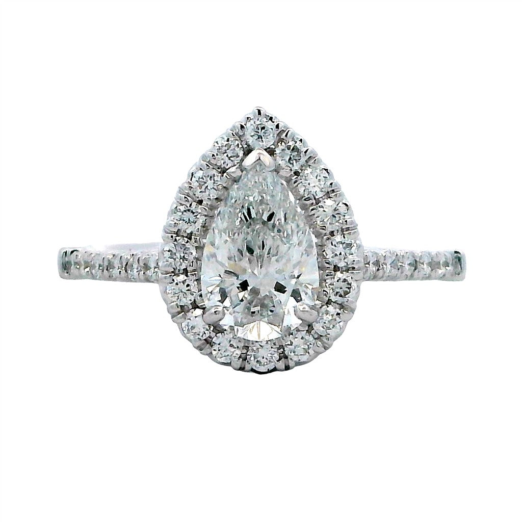 Lab Diamond Halo Lab Diamond Engagent Ring 14 Karat White 0.98 Carat Total Weight