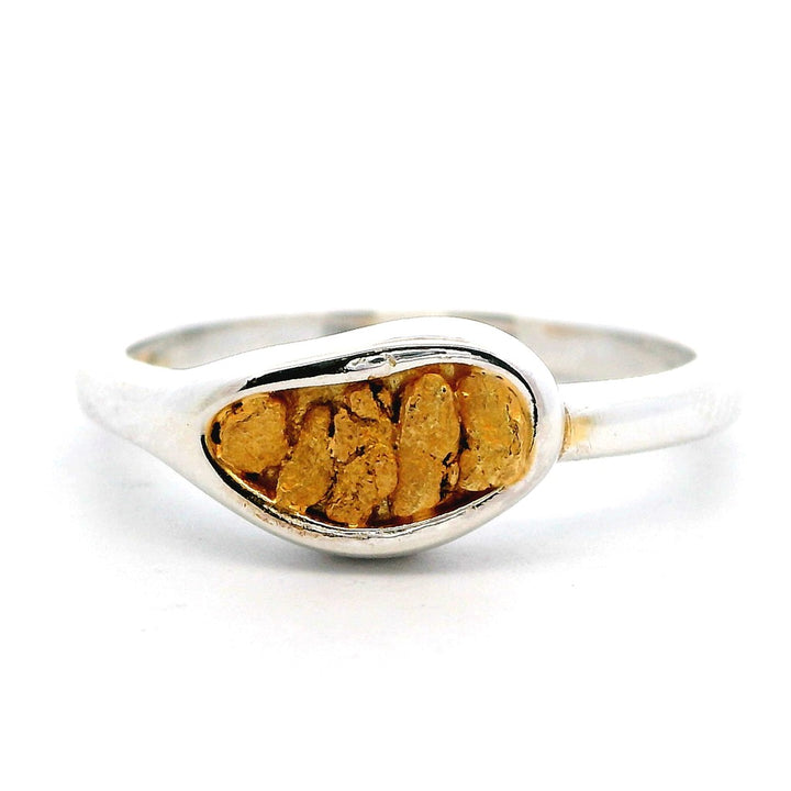 Contemporary Style Fashion Ring Womens Sterling Silver & Alaskan Gold Nugget Two Tone size 6