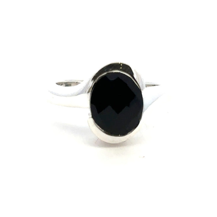 Fashion Style Rings Silver with Stones Sterling Silver White with Onyx size 9