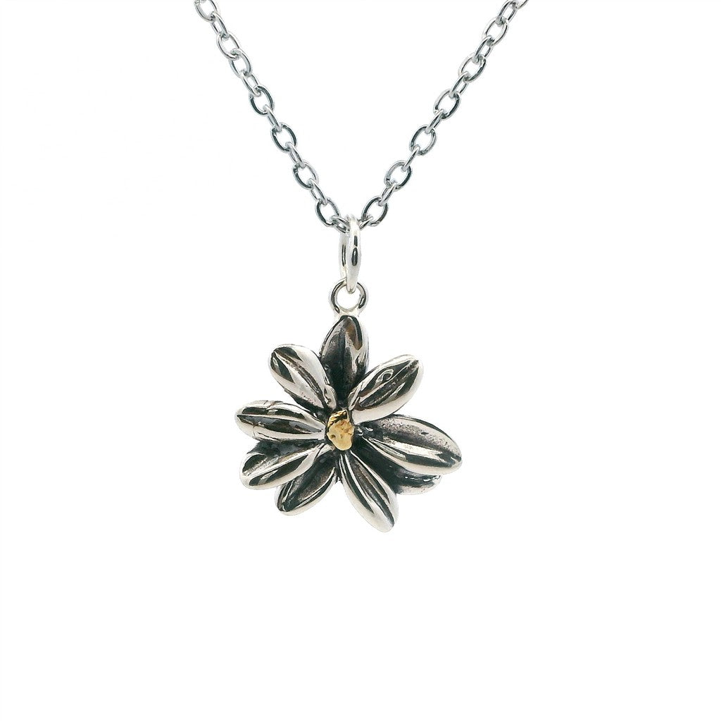 Free Form Style Flower Pendant Sterling Silver & Alaskan Gold Nugget
