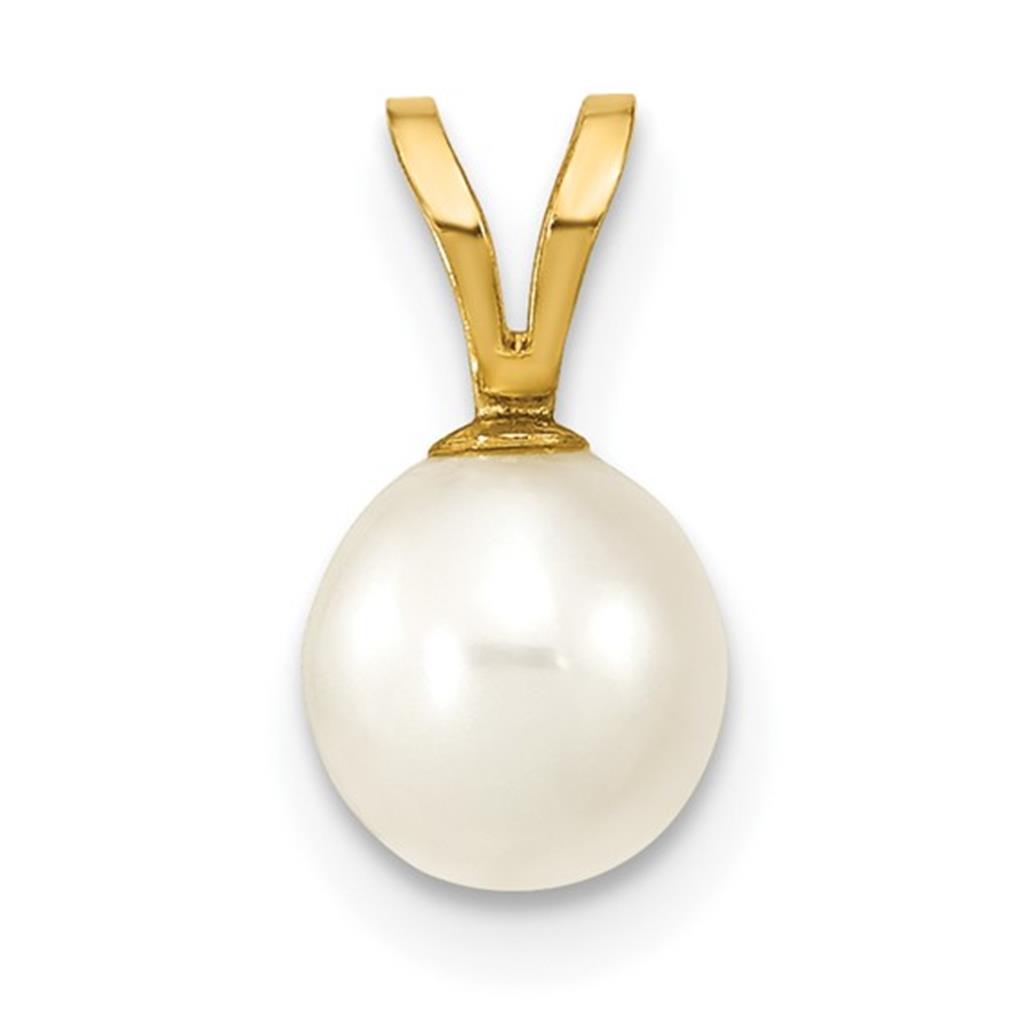 Classic Solitare Pearl Pendant 14 KT Yellow with Round White Fresh Water Pearl