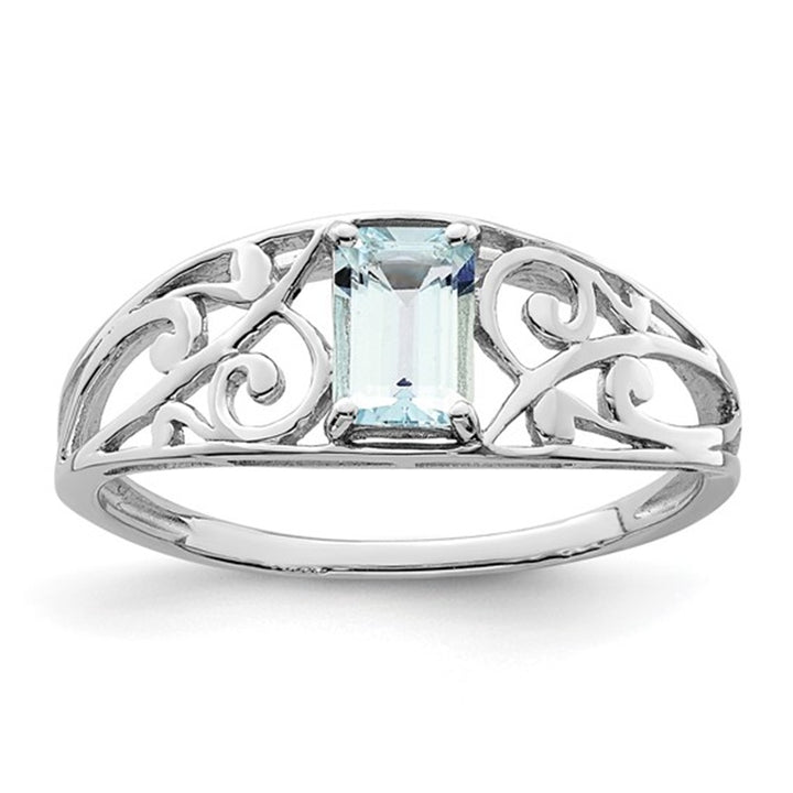 Free Form Style Colored Stone Ring Sterling Silver White with Aqua size 7