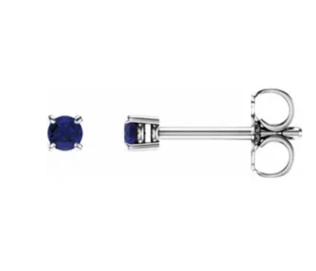 14 KT White Stud Earrings 24.00ctw Round Sapphires